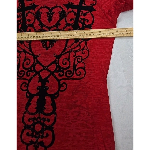Rock & Roll Cowgirl Women's Size Large T-shirt Hearts Crosses Red Black Sheer - Picture 5 of 5